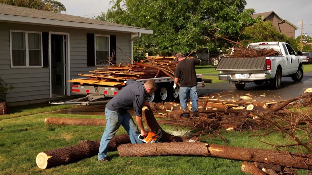 Cleared brush and limbs stacked for haul-off